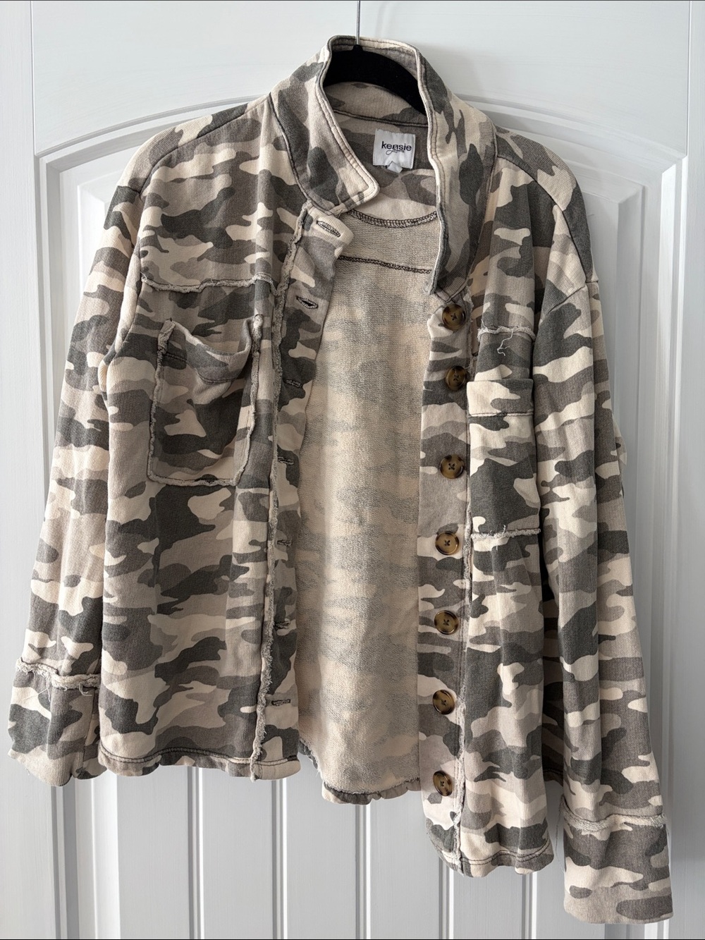 Kensie Kids Beige & Gray Camo Button-Up Jacket